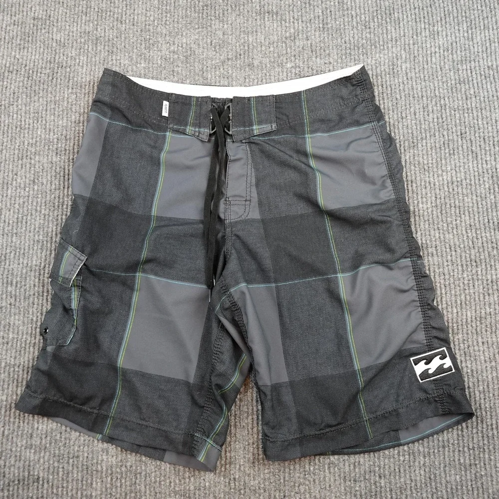 Billabong Platinum X Quad Stretch Board Shorts Mens 33 Gray Plaid M101KRUS
